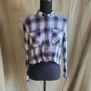 Silver Jeans Blue and White Boxy Crop Button Down Shirt